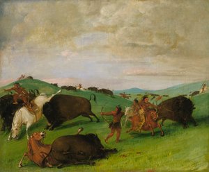 Buffalo Chase, Bulls Making Battle with Men and Horses, 1832-1833