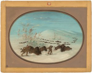 Buffalo Chase in the Snow Drifts - Ojibbeway by George Catlin