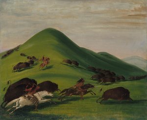 Buffalo Chase over Prairie Bluffs by George Catlin