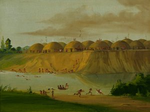 Hidatsa Village, Earth-covered Lodges, on the Knife River, 1810 Miles above St. Louis by George Catlin