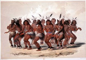 Indian Bear Dance - Lithography by Georges Catlin