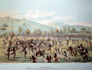 Indian of America: a ball game in a tribe of Red Skins. Print by George Catlin 19th century Private Collection