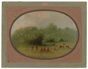 Indians and Horses in the Forest by George Catlin