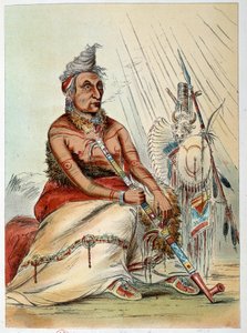Indians of America: Portrait of an Old Indian Chief Smoking His Pipe Named The Black Moccasin. Illustration by George Catlin by George Catlin