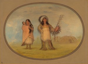 Mandan Civil Chief, His Wife, and Child by George Catlin
