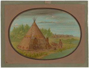 Vapor Bath - Minatarree by George Catlin