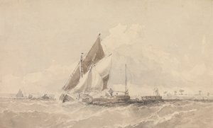 Sailing Barges and Boats in a Choppy Sea by George Chambers