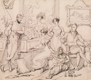 A Family Group Around a Piano by George Chinnery