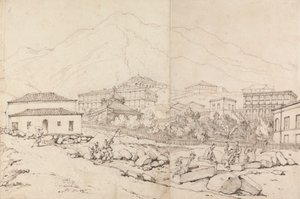 Building on a Hillside in a Mountainous Village (China?) by George Chinnery