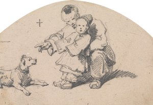 Chinese Father and Child with Dog