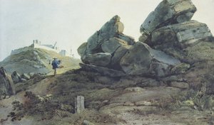 Rocks and a Hill Convent, China by George Chinnery