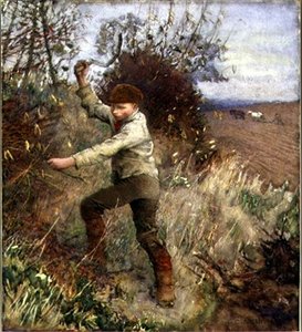 Boy Trimming a Hedge by George Clausen