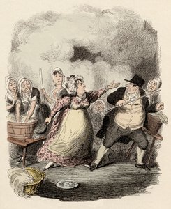 At the hospice, Monsieur Bumble is severely repulsed by his wife, Madame Corney - Mr Bumble degraded in the eyes of the paupers - Illustration for 
