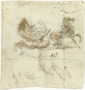 Caricature of Self (front); Cab Thrown by a Horse, with Other Sketches (back) by George Cruikshank