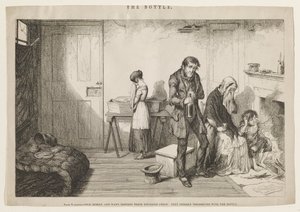Cold Misery and Want Destroy Their Youngest Child: They Console Themselves with the Bottle by George Cruikshank