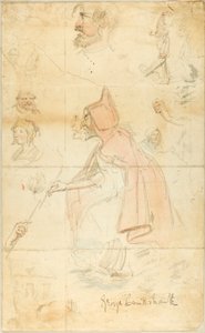 Mother Shipton (recto); Sheet of Sketches: Fleur-de-Lis and Figures (verso) by George Cruikshank