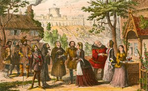 Sir John Falstaff on a Visit to His Friend Page, at Windsor by George Cruikshank