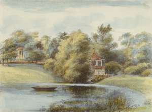 Chinese Temple and Temple of Eolus, Kew Gardens, plate 16 from Kew Gardens: A Series of Twenty-Four Drawings on Stone, engraved by Charles Hullmandel, published 1820 by George Ernest after Papendiek