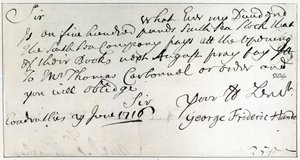 Letter written by Handel, June 1716