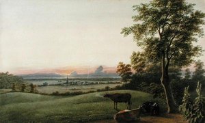Sunrise - Flatbush and the Ocean from the Greenwood Cemetery, Long Island, New York, c.1830-40 by George Harvey