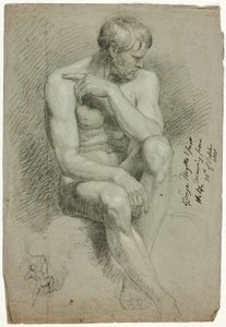 Seated Male Nude with Sketch of Nude Archer by George Hayter