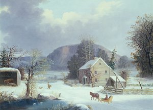 New England Farm by a Winter Road