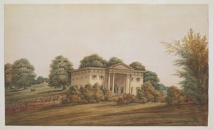 A palladian garden house in a park-like landscape, Delhi, with a carriage and outriders approaching by George Hutchinson