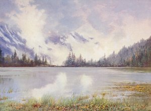 Lake Champex in Cloudland at the End of May; Caltha Palustris and Primula Farinosa by the Water-Edge by George Jackson Flemwell