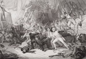 Nelson Boarding the San Josef at the Battle of St. Vincent, 14 February 1797, from Illustrations of English and Scottish History Volume II by George Jones
