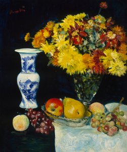 Flowers in a Vase and Fruit