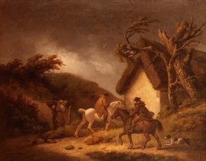A Stormy Wooded Landscape with Travellers by George Morland