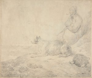 Fisherman and Dog Sitting by the Coast by George Morland