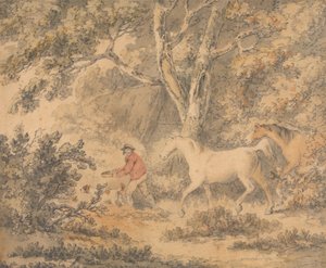 Landscape with Horses, Farmer and Dog by George Morland