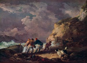Seashore: Fishermen Hauling in a Boat