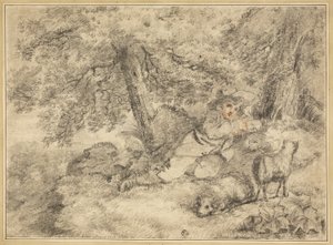 Shepherd Boy with Lambs in Woods