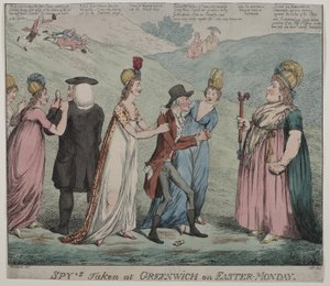 Mother Windsor with Four of Her Courtesans, Orders Her Girls to Arrest the Bishop of Durham and Duke of Queensbury, 1798 by George Moutard Woodward
