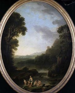 A Wooded Landscape with Bathers by George Mullins