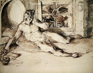 A Recumbent Youth startled by an Owl by George Richmond