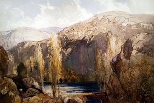 A river flowing through a rocky gorge by George Robert Rushton