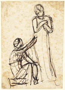 Kneeling Figure Handing Object to Standing Figure by George Romney