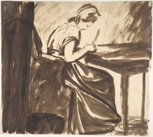 Lady Seated at a Table (recto); Dancing Figures (verso) by George Romney