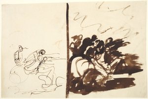 Two Studies of a Group of Figures Gesturing to Right