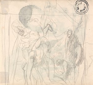 Unidentified Subject, Figures Wrestling with Attendants by George Romney