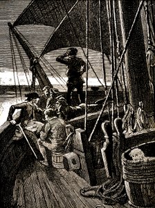 Jim Hawkins Overhears a Conversation Revealing the Pirate Mutiny by George Roux