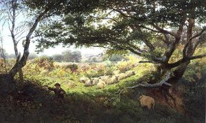 A Shepherd Boy and Flock of Sheep by George Shalders