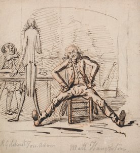 Three Men in a Room: Gilchrist Seated at a Table, Tom Adam Standing, Seen from Behind, and Matt Haughton Seated Legs Outspread and Arms Akimbo Before a Fire