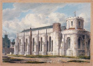 View of Temple Church from Across the Graveyard, City of London by George Shepherd