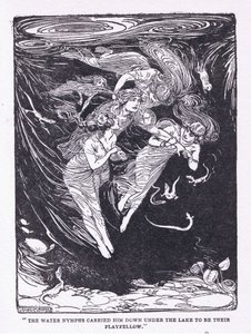 The water nymphs carried him down the lake to their playfellow, from The Heroes published by George Allen and Unwin 1929 by George Soper