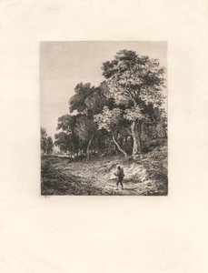 Landscape, Man Carrying Stick Across Shoulder