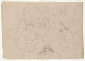 Untitled - Numerous Portrait Sketches, Roughly Drawn, of Men, Women, and Children by George Whiting Flagg